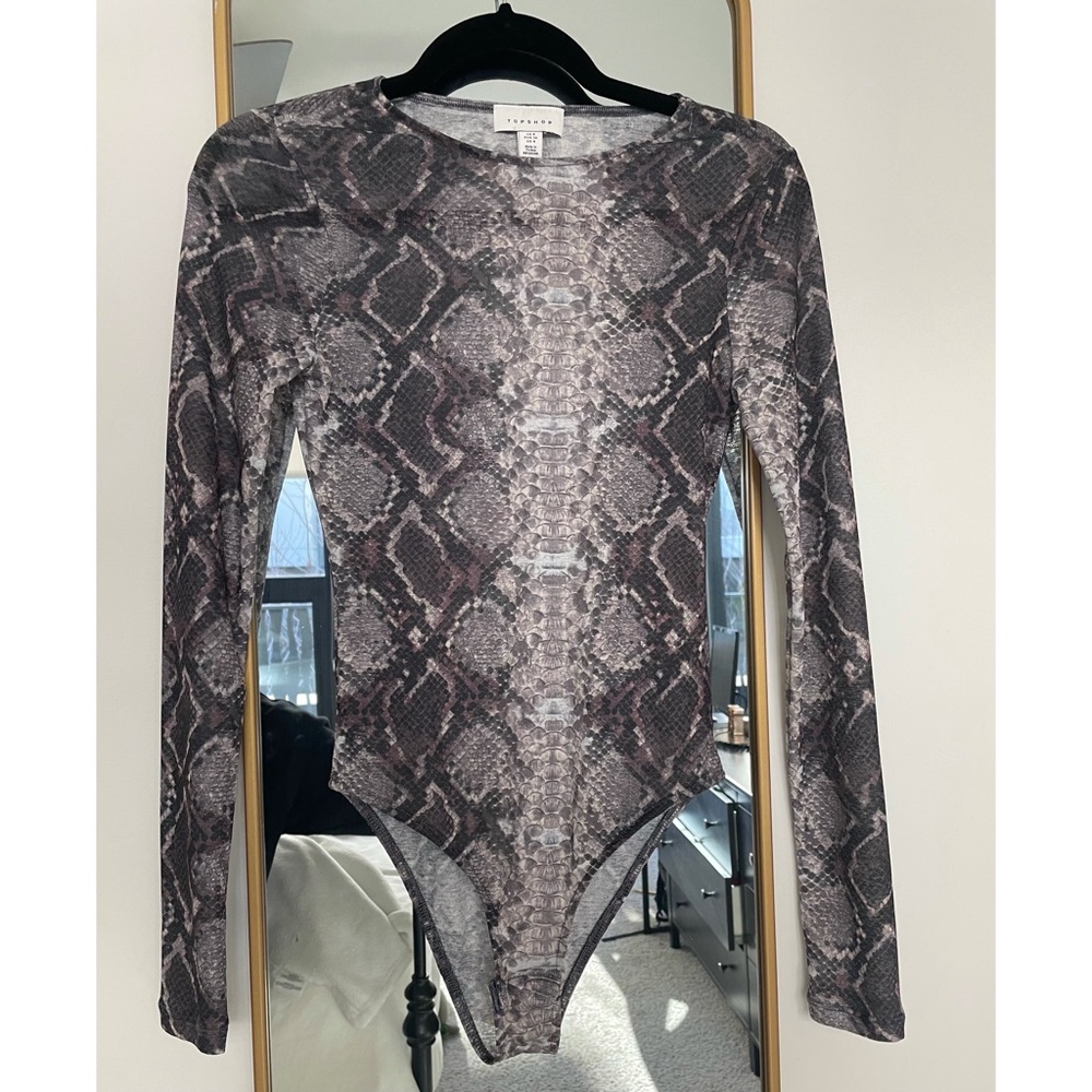 Topshop Sheer Snake Print Bodysuit
